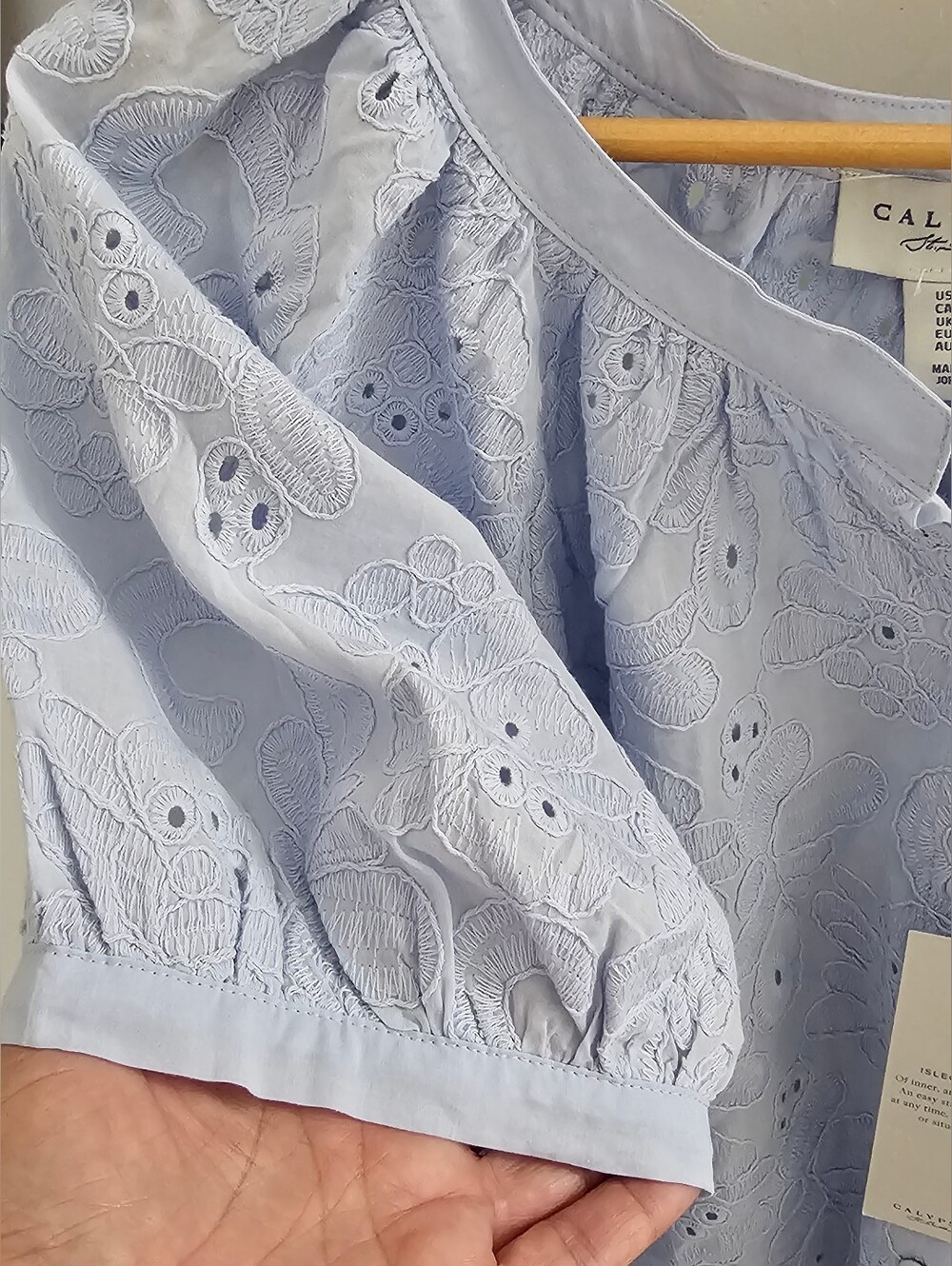 Calypso St. Barth Light Blue Eyelet Puff Sleeve Blouse - Picture 7 of 7
